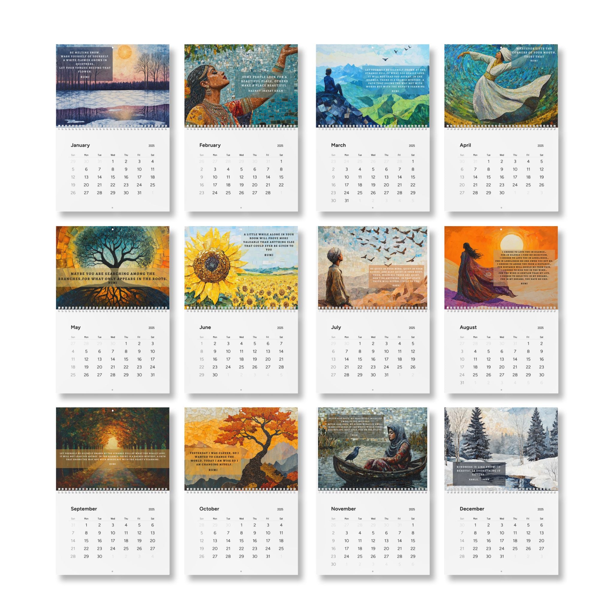 2025 Rumi Quotes Calendar on a desk, blending functionality and beauty for daily inspiration.