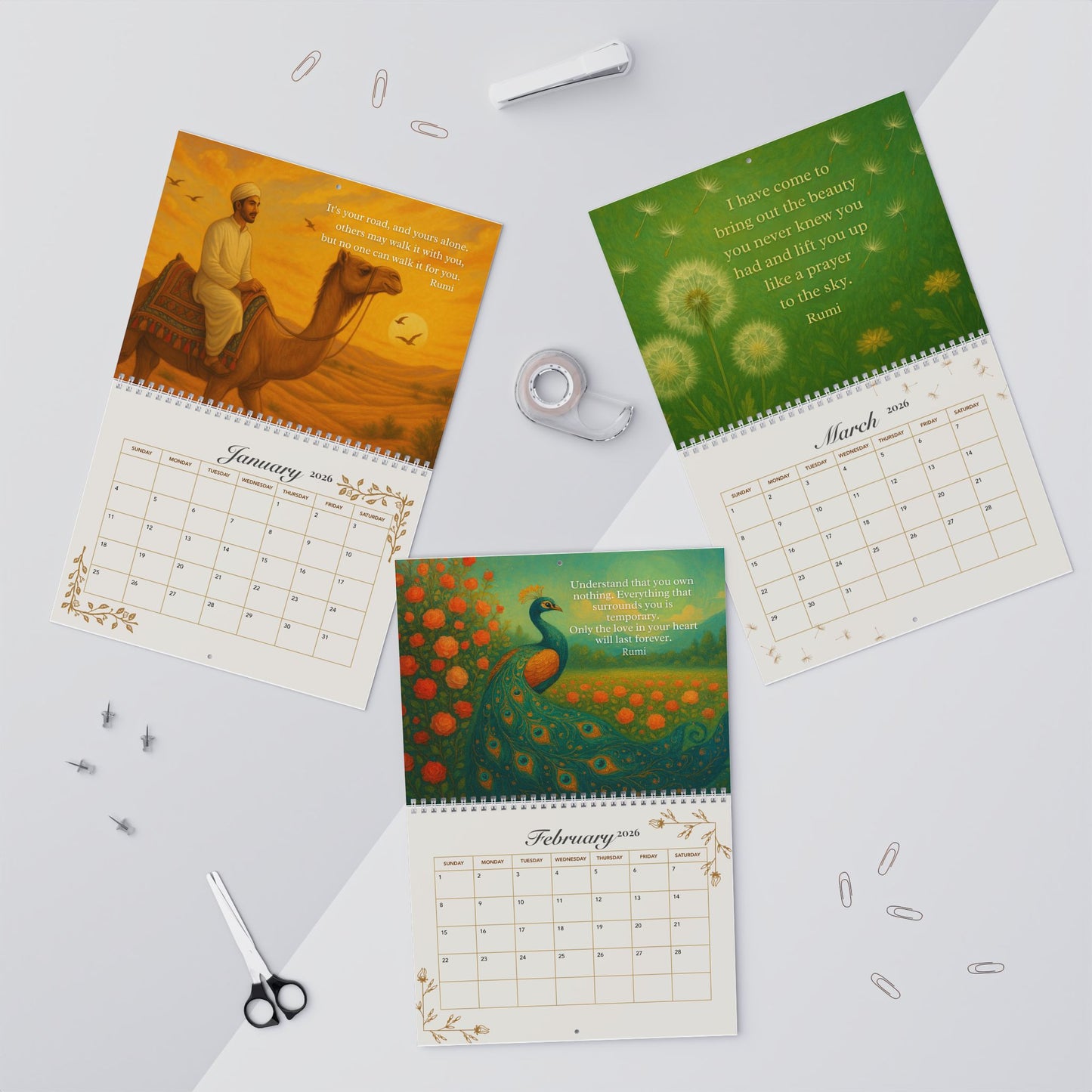 Rumi Love Poetry Quotes 2026 Wall Calendar – Spiritual Inspiration
