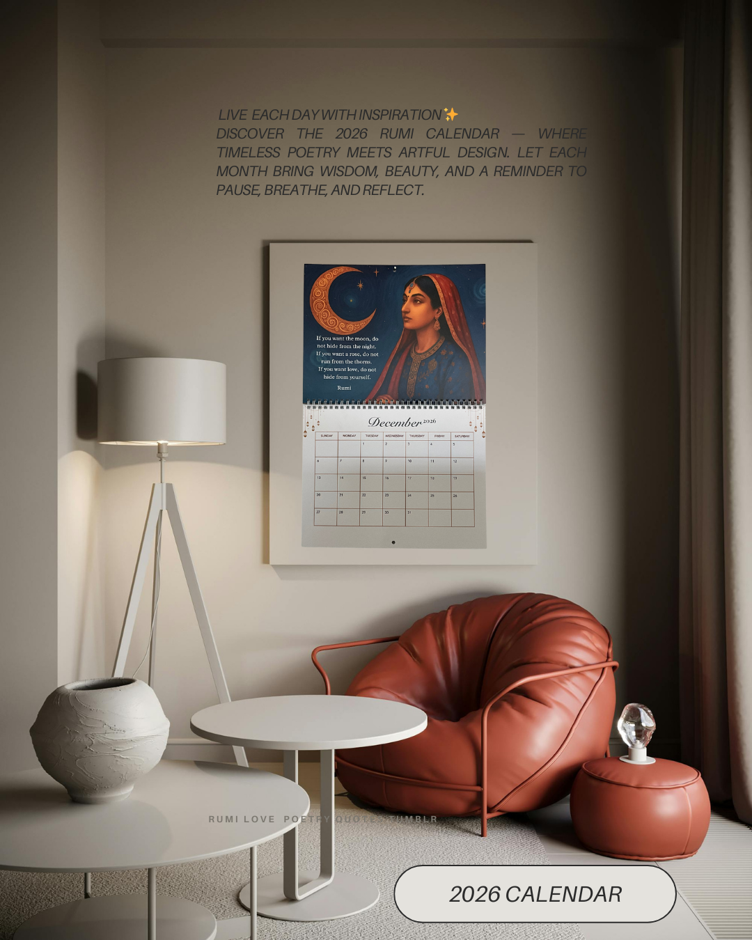 Rumi Love Poetry Quotes 2026 Wall Calendar – Spiritual Inspiration