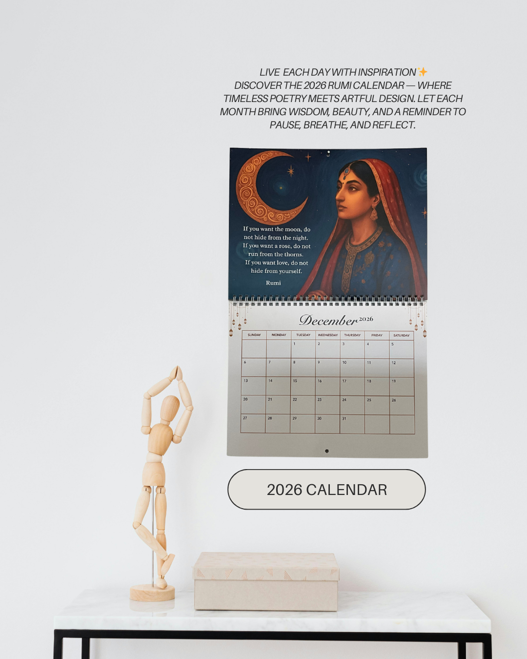 Rumi Love Poetry Quotes 2026 Wall Calendar – Spiritual Inspiration